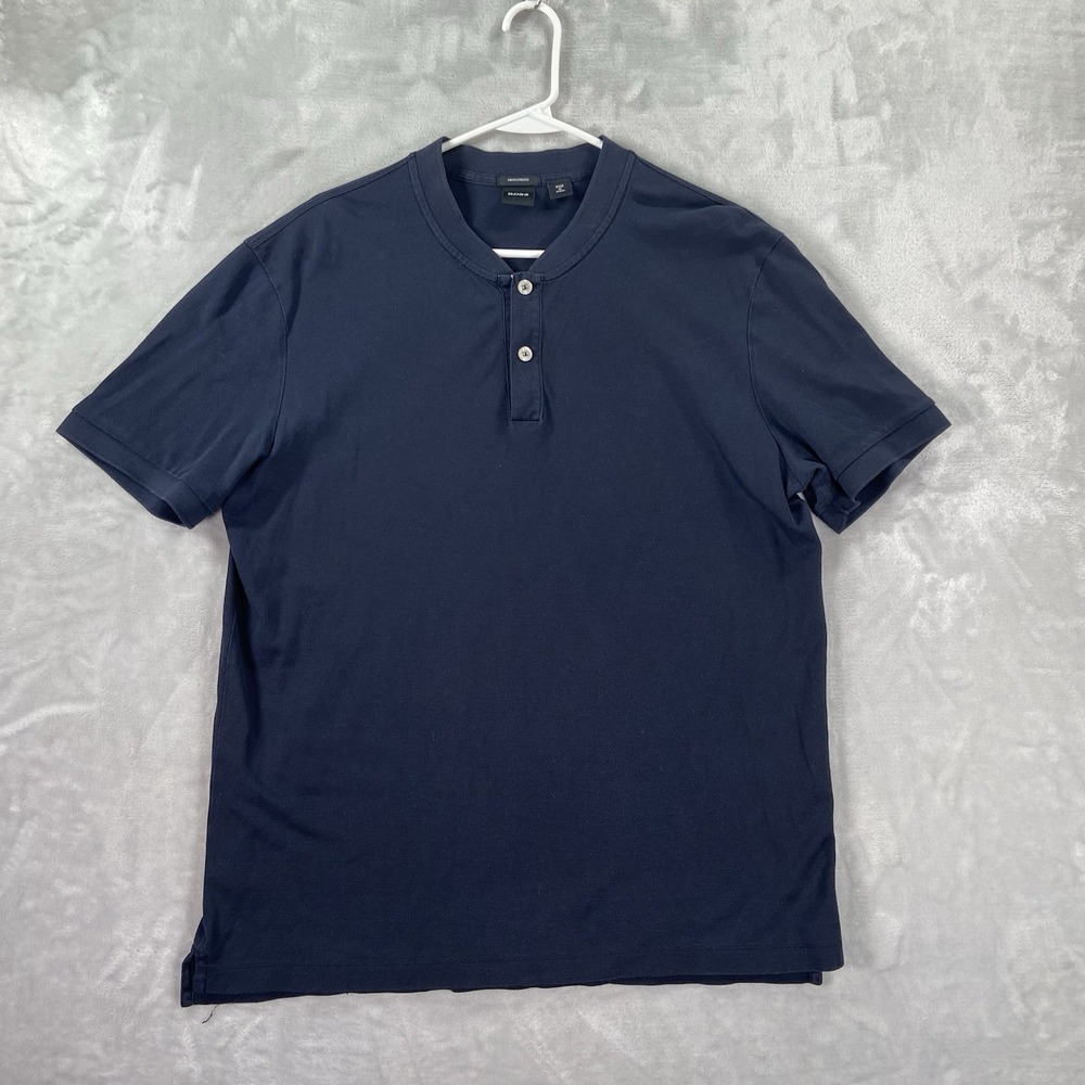 HUGO BOSS Shirt Mens XL Henley Tee Short Sleeve Mercerised Dark Blue Casual